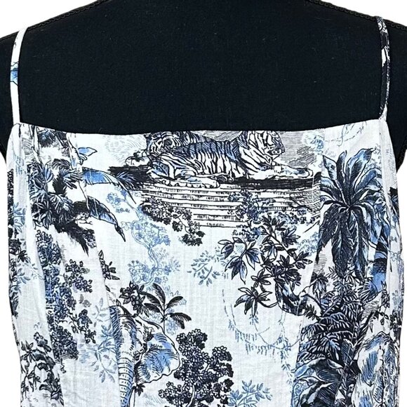 H&M NWT Cream Blue Black Animal Print Smocked Back Midi Dress Size XXL - Picture 6 of 13